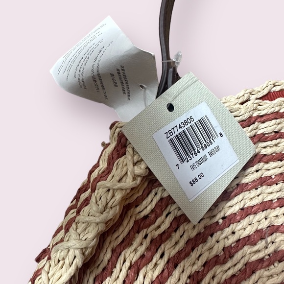 NWT Fossil Faye Crossbody Straw Woven Handbag Terracotta Accents Brown Strap - Picture 10 of 10